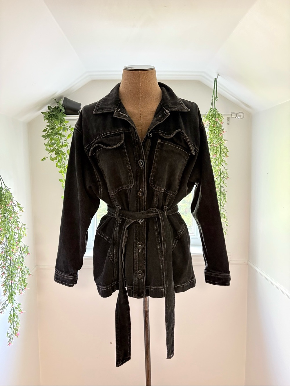 ASOS Black Belted Denim Jacket - Picture 2 of 5